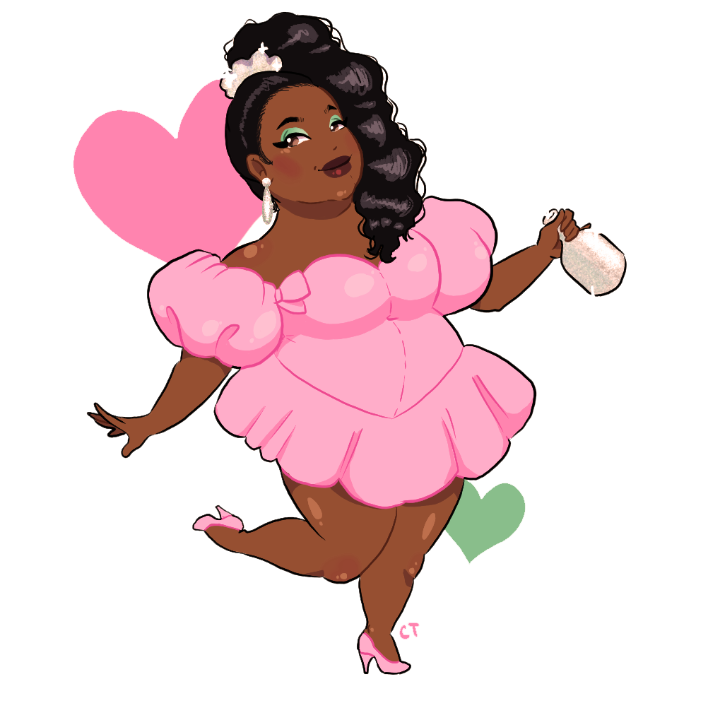 drawing of lizzo in pink dress